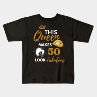 Afro Vintage Queen Birthday Quote 50th and fabulous Cool Heels fifty birthday Gift For Her Kids T-Shirt